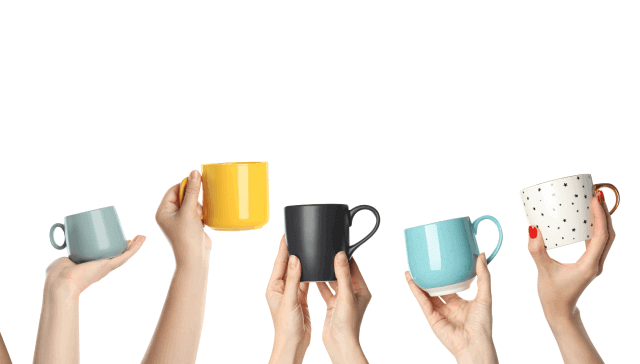 hands holding coffee mugs