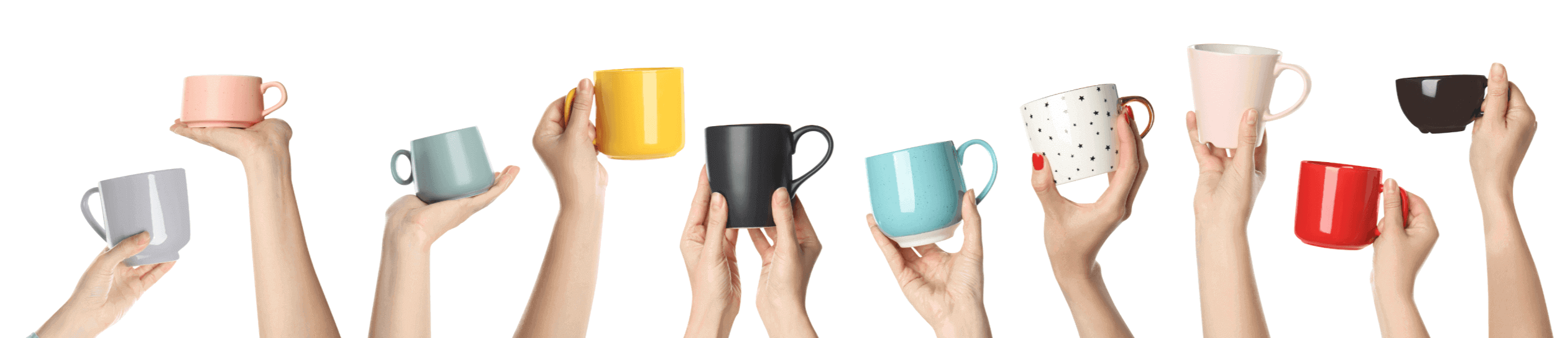 hands holding coffee mugs